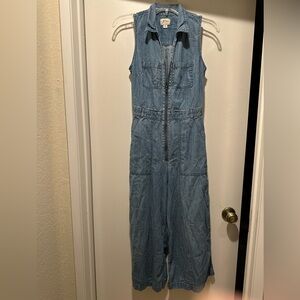 J. Crew Point Sur Zip Front Chambray Jumpsuit Wide Leg Size 2 Y2K